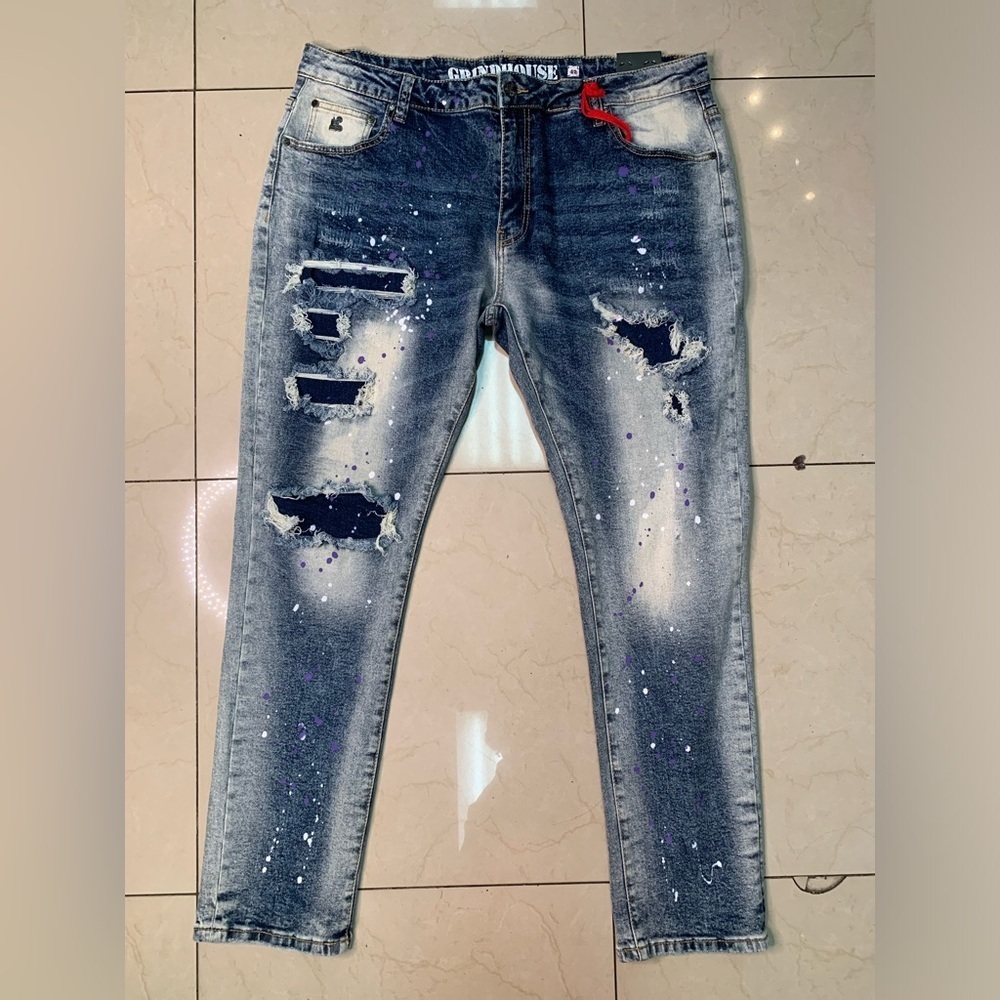 Sz 42 grind house Men's Distressed Blue Jeans - Picture 2 of 6